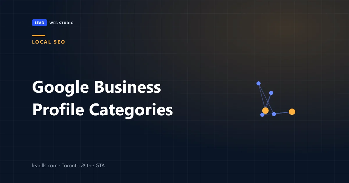 A Google Business Profile category picker with a long list of possible categories