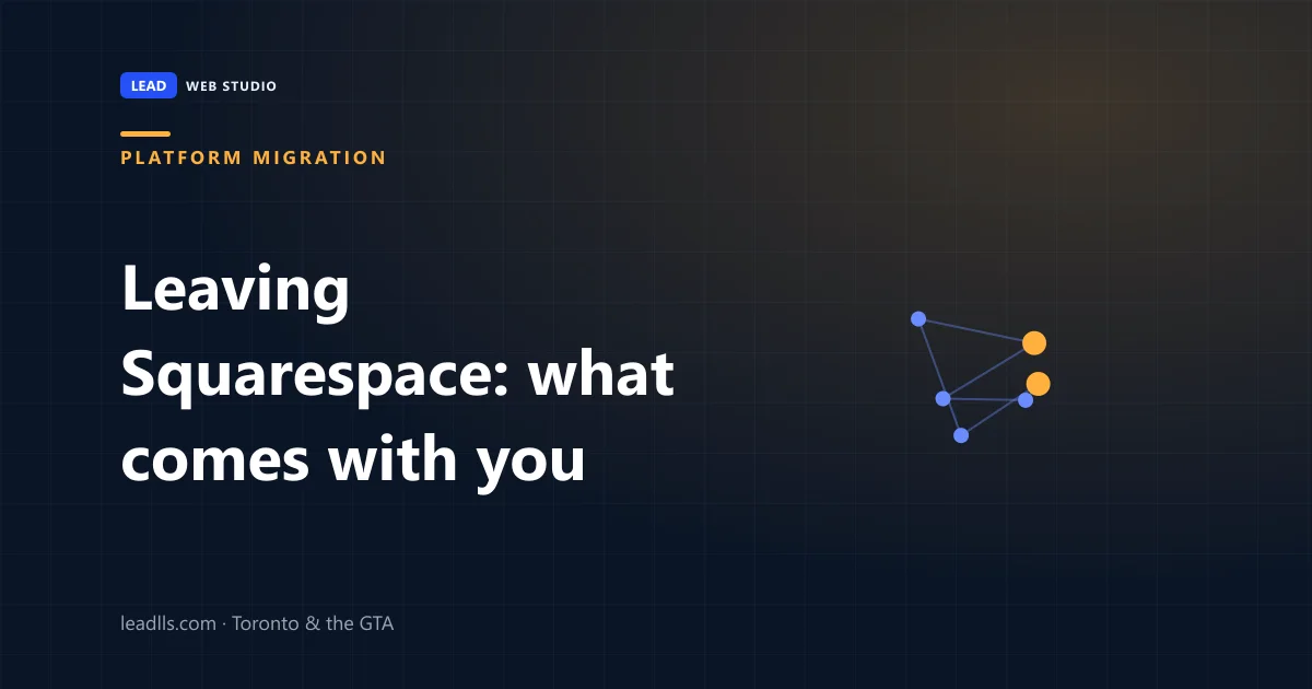 Title card: leaving Squarespace, what comes with you, a website migration guide