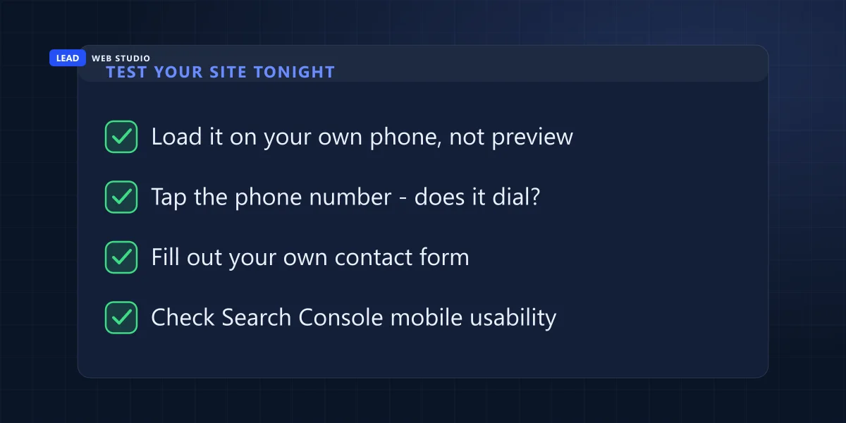 Looks mobile versus true mobile-first comparison — tap targets, phone number, keyboard, Google indexing