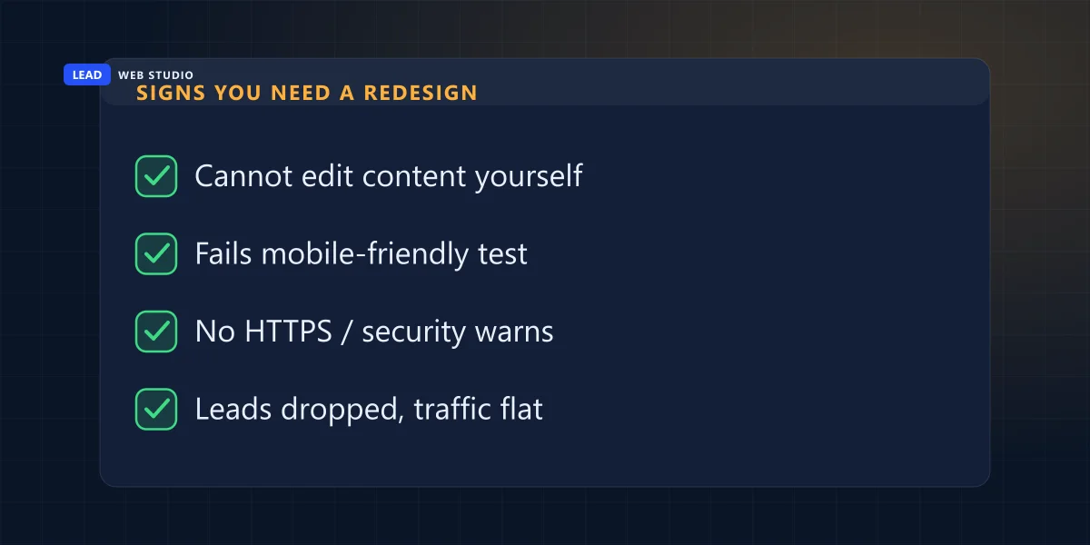 Checklist of real signs a business actually needs a website redesign