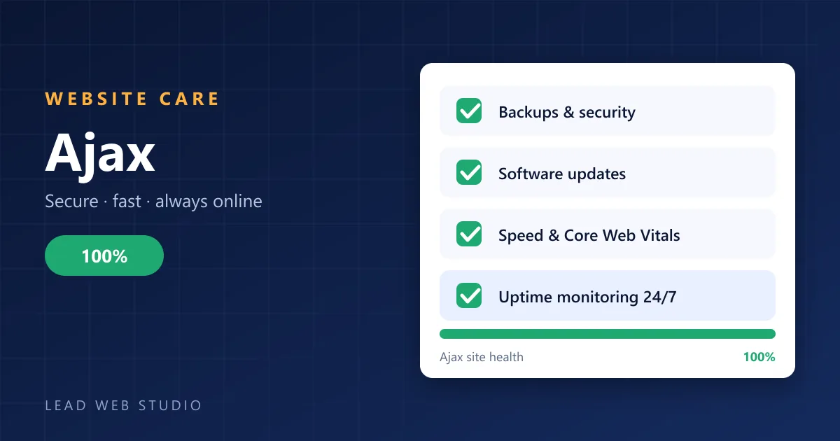 Website maintenance for Ajax businesses — site health checklist at 100 percent
