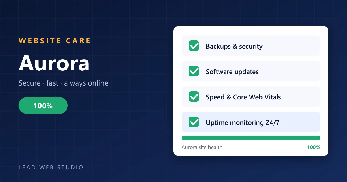 Website maintenance for Aurora businesses — site health checklist at 100 percent