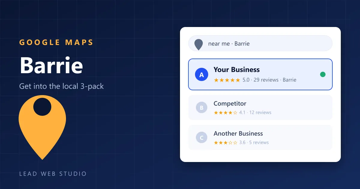 Google Maps 3-pack for a Barrie business — local map pack ranking