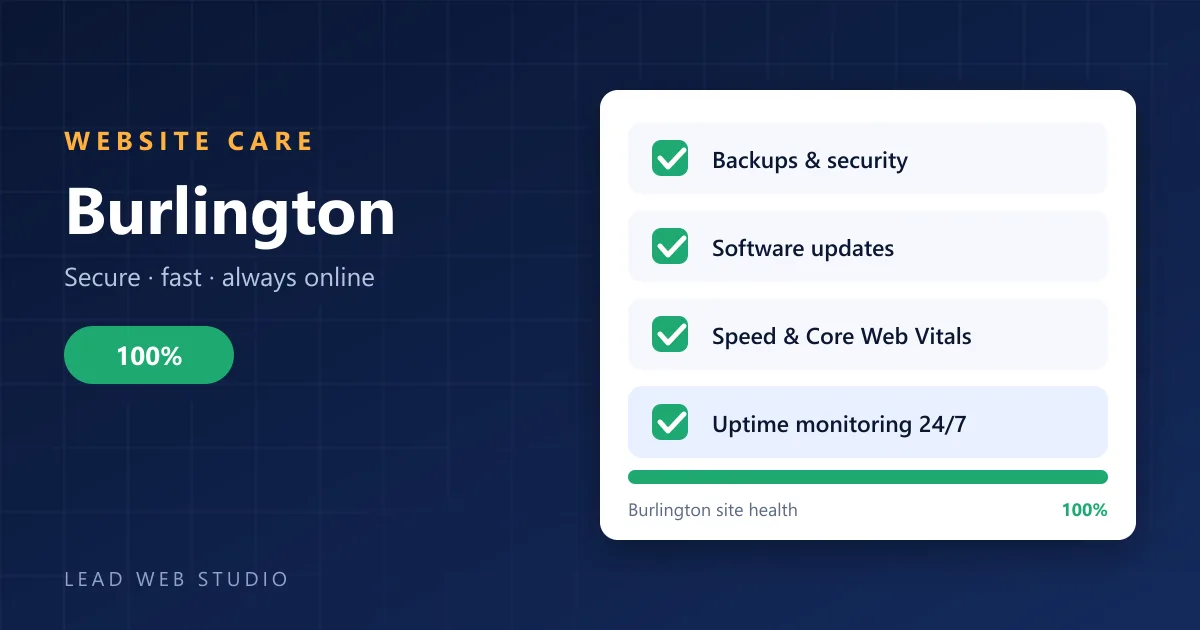 Website maintenance for Burlington businesses — site health checklist at 100 percent