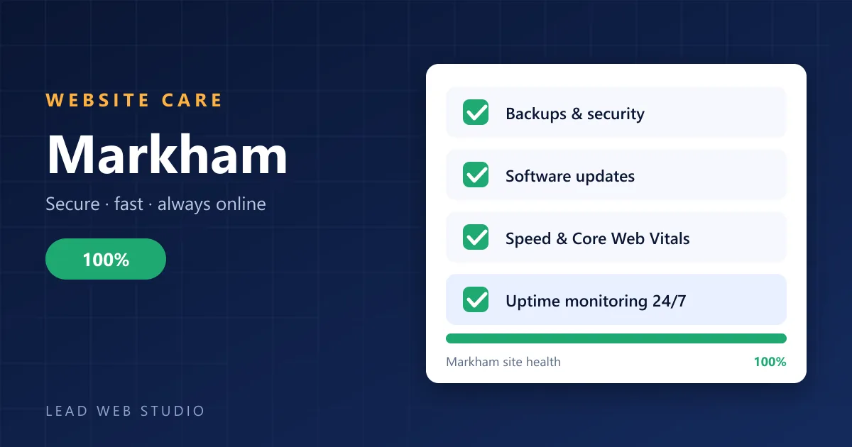 Website maintenance for Markham businesses — site health checklist at 100 percent
