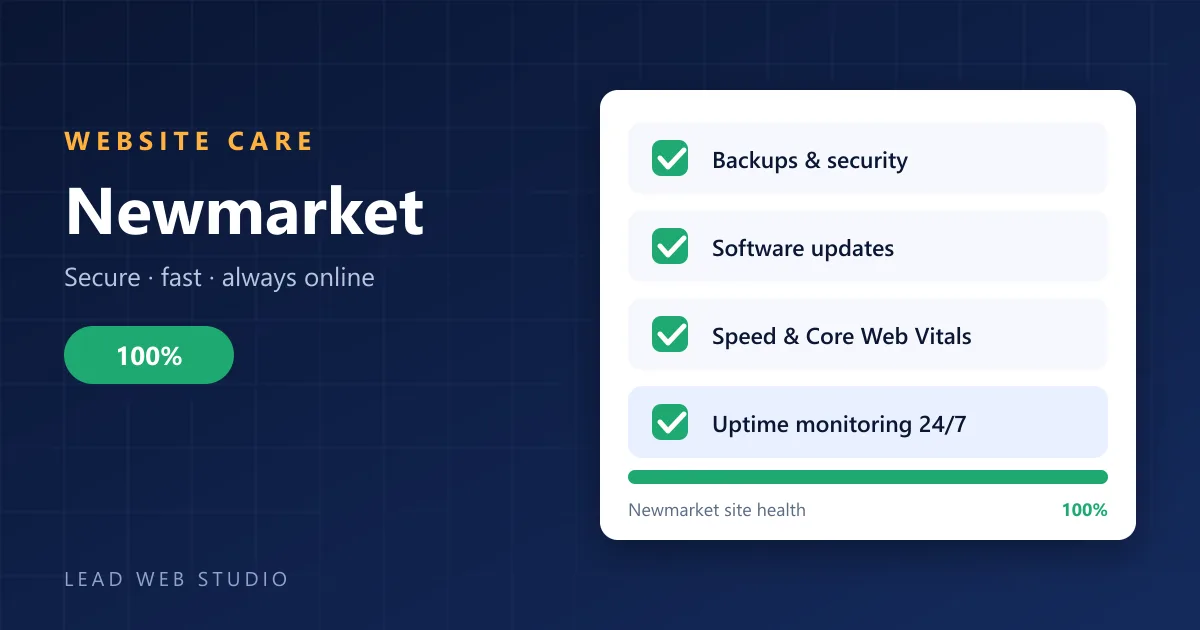 Website maintenance for Newmarket businesses — site health checklist at 100 percent