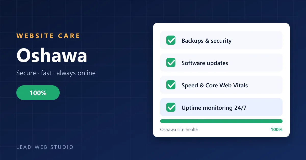 Website maintenance for Oshawa businesses — site health checklist at 100 percent