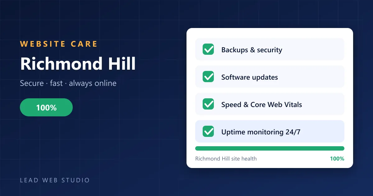 Website maintenance for Richmond Hill businesses — site health checklist at 100 percent