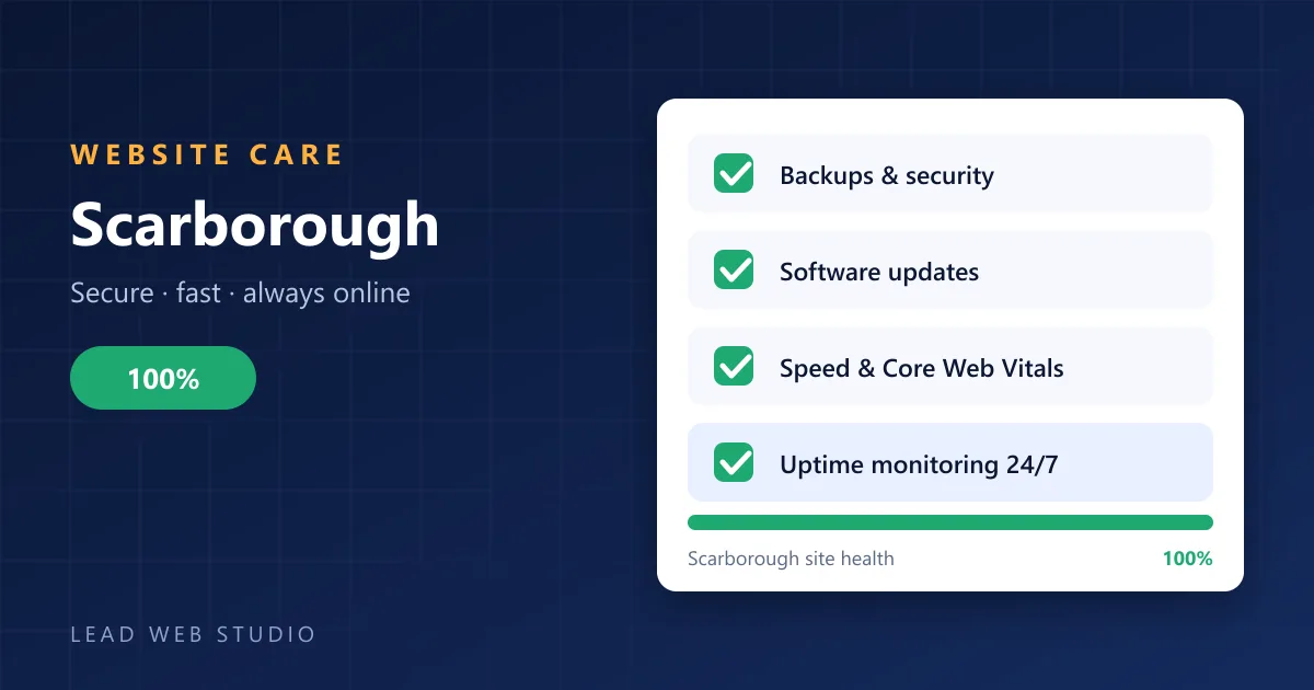 Website maintenance for Scarborough businesses — site health checklist at 100 percent