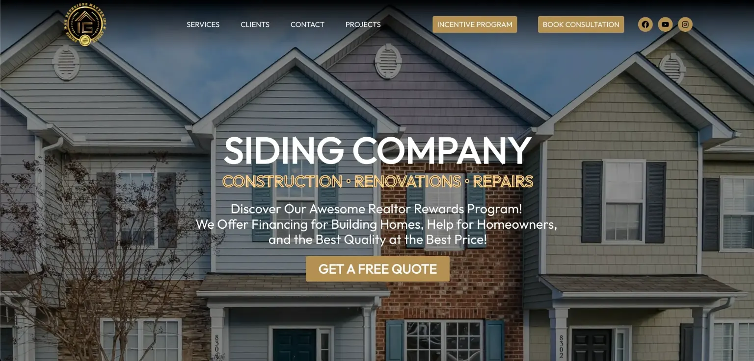 siding company website design — inner page design showing services and conversion elements