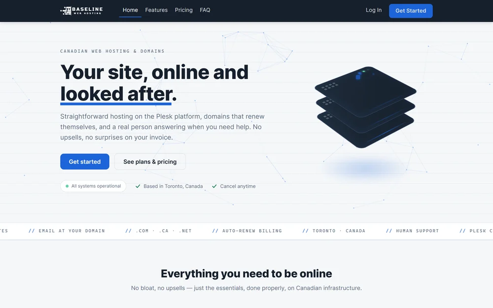 web hosting website design — inner page design showing plans and conversion elements