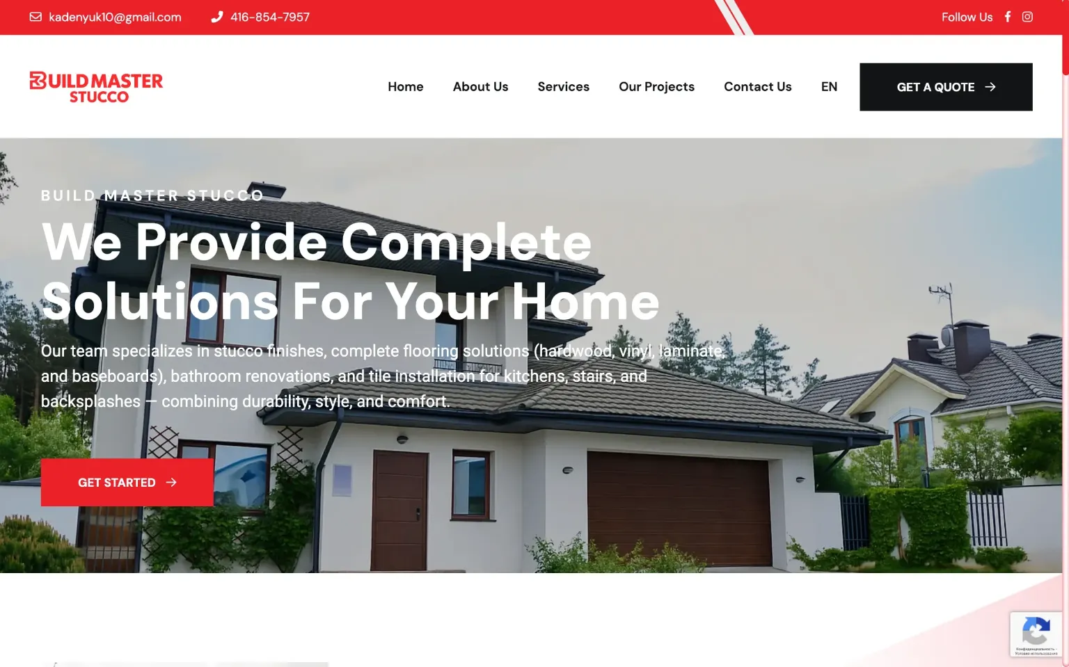 exterior renovation website design — inner page design showing services and conversion elements