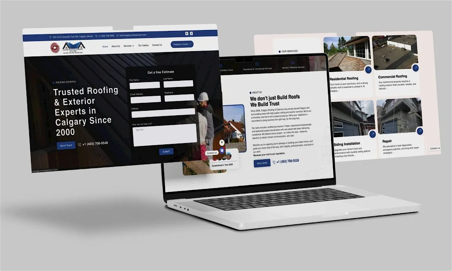 Calgary Roofing & Exteriors website homepage showcasing roofing services