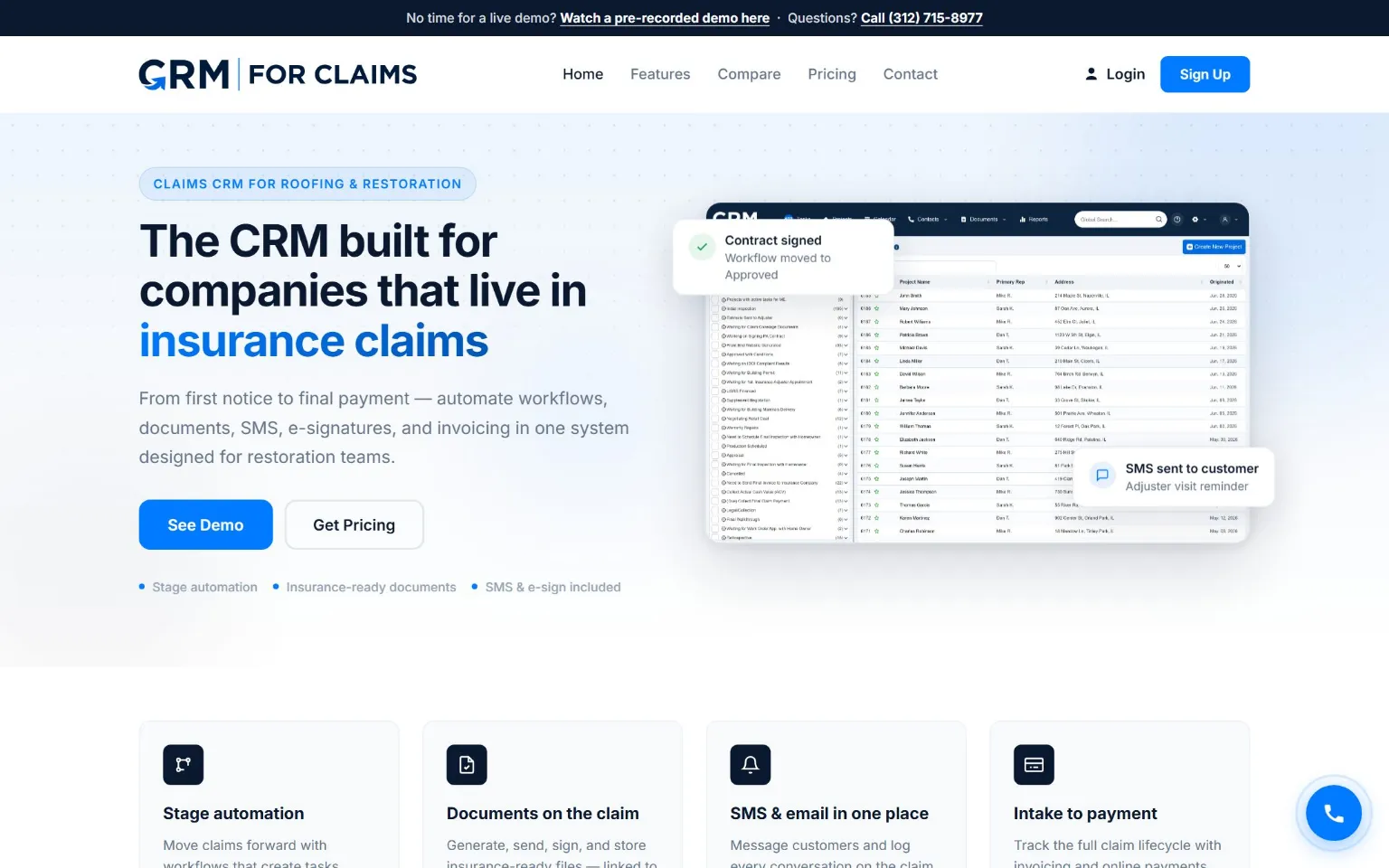 CRM for Claims — claims management software website designed by Lead Web Studio