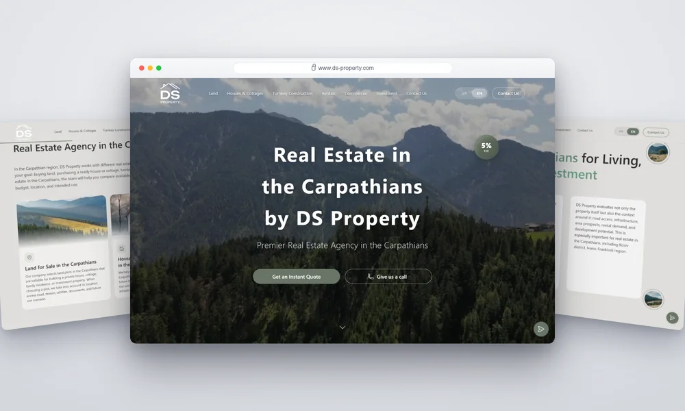 DS Property real estate website — bilingual homepage for a Carpathian property agency