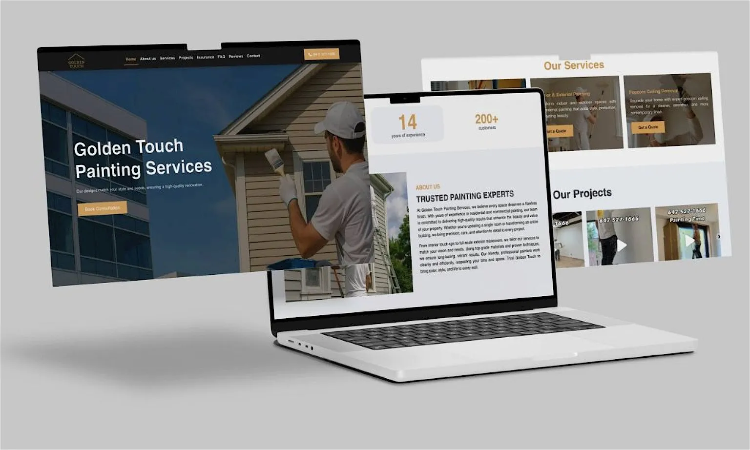 Golden Touch Painting website homepage showcasing exterior house painting services in Toronto