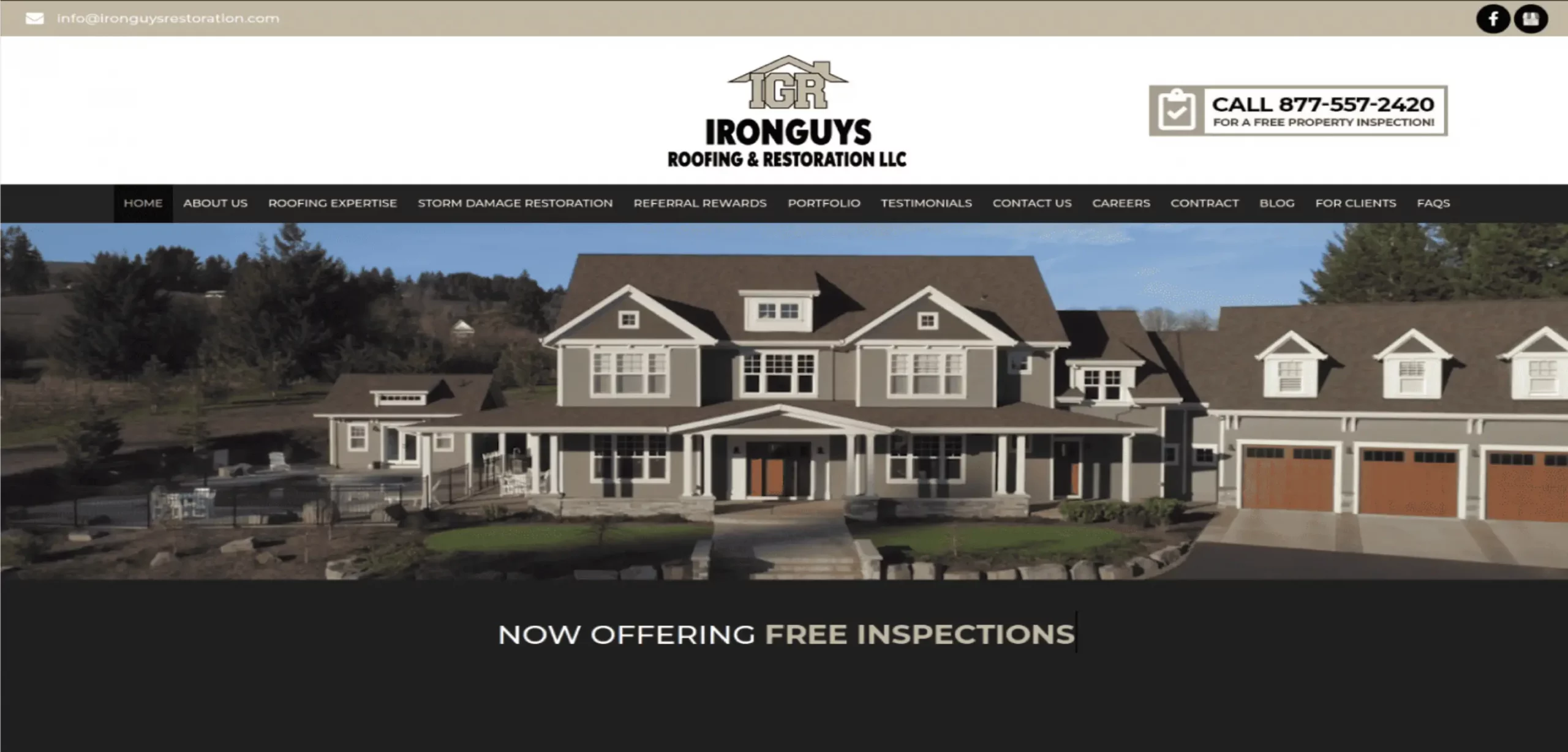 roofing restoration website design — inner page design showing services and conversion elements