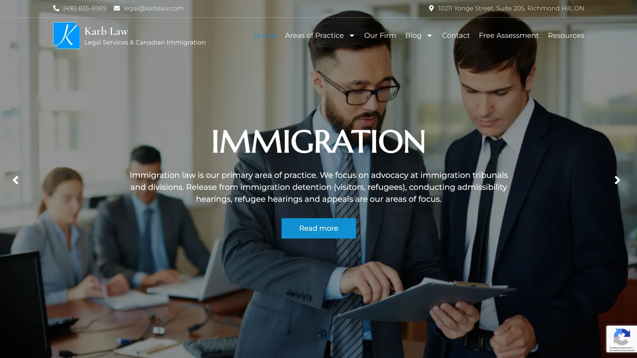law firm website design — inner page design showing services and conversion elements