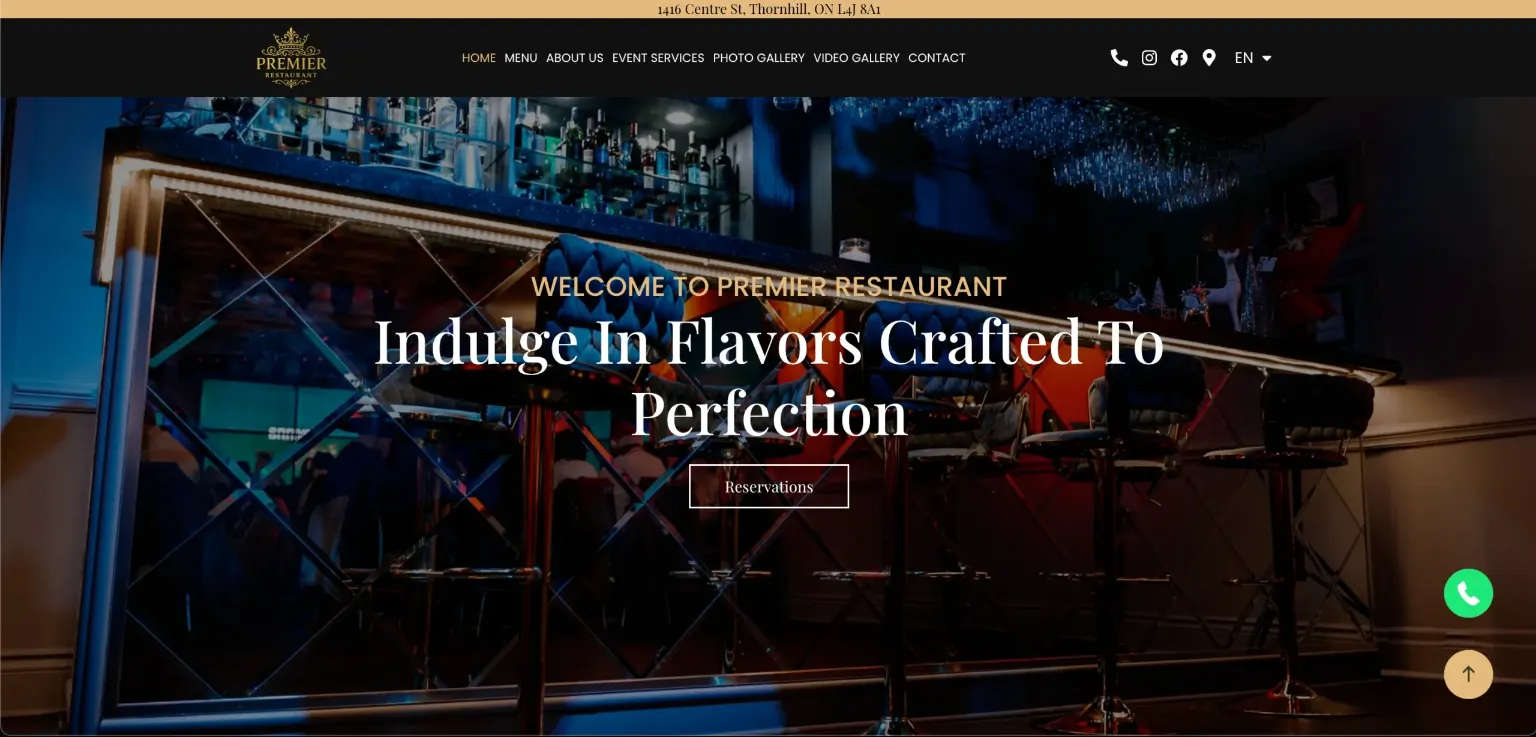 restaurant website design — inner page design showing services and conversion elements