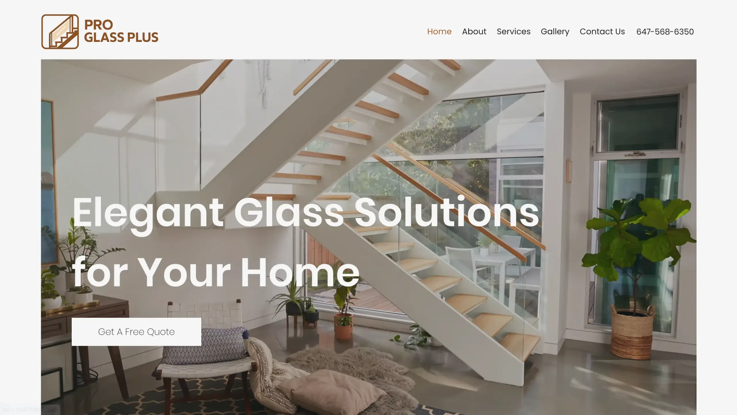 glass railing website design — inner page design showing services and conversion elements