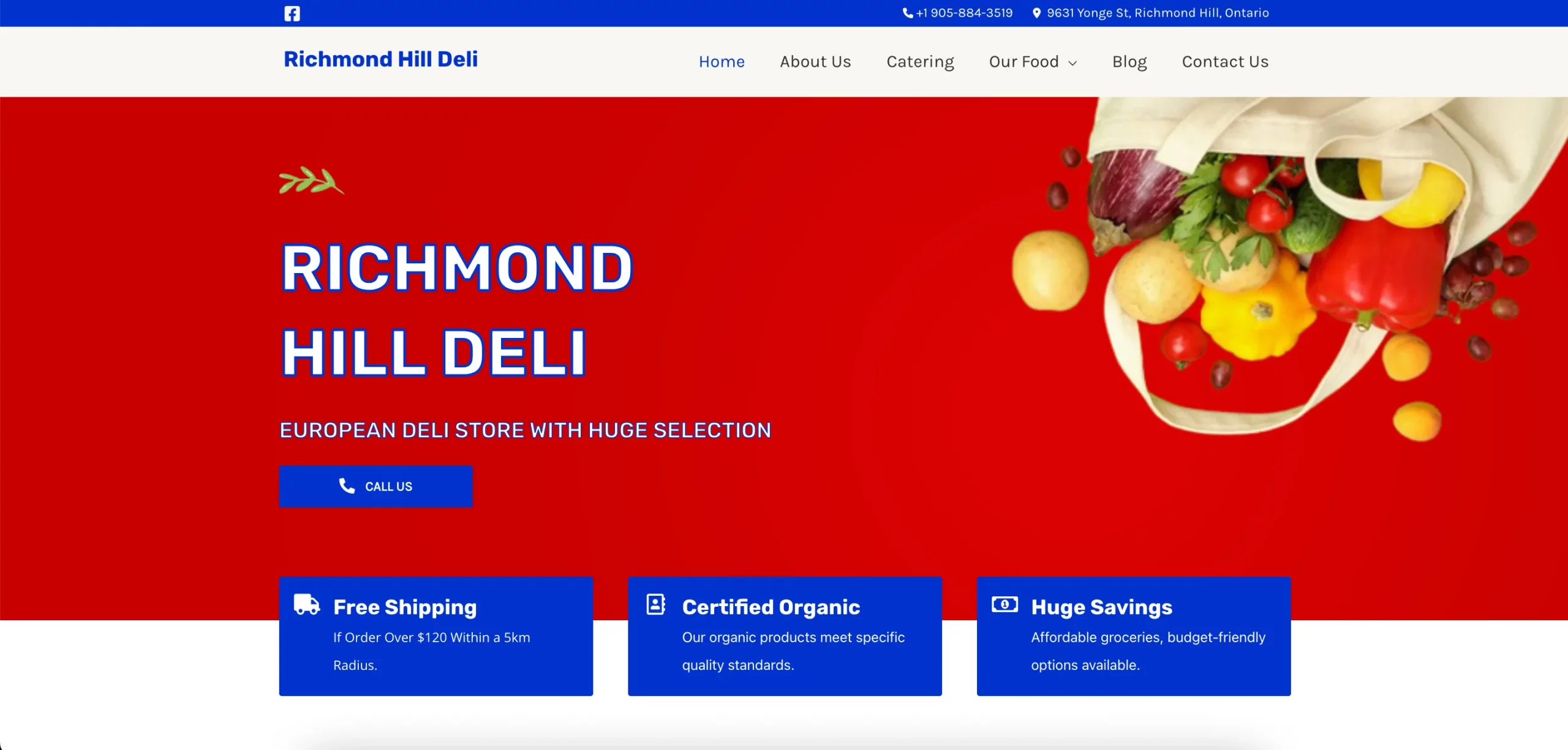 deli website design — inner page design showing services and conversion elements