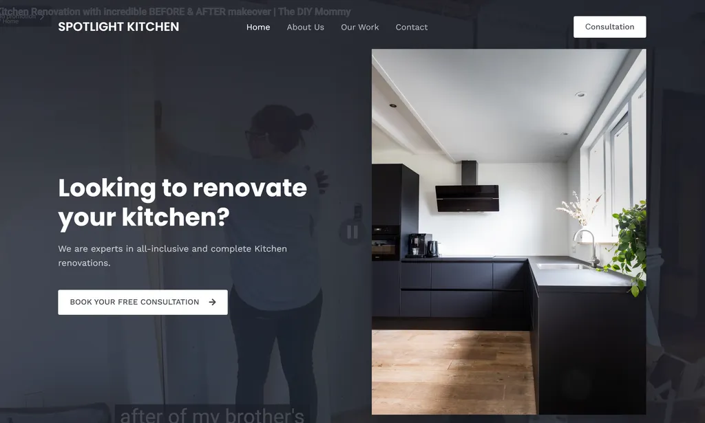Spotlight Kitchen website inner section showing the renovation process and consultation call to action