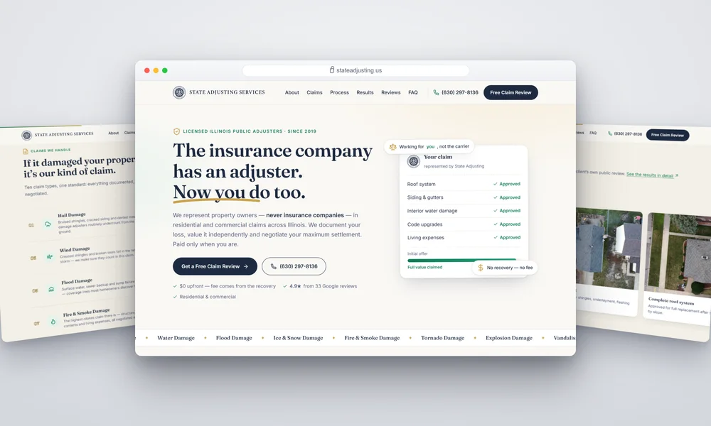 State Adjusting Services website homepage for insurance claims assistance