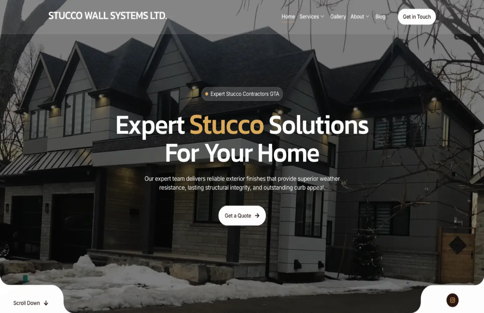 stucco contractor website design — inner page design showing services and conversion elements