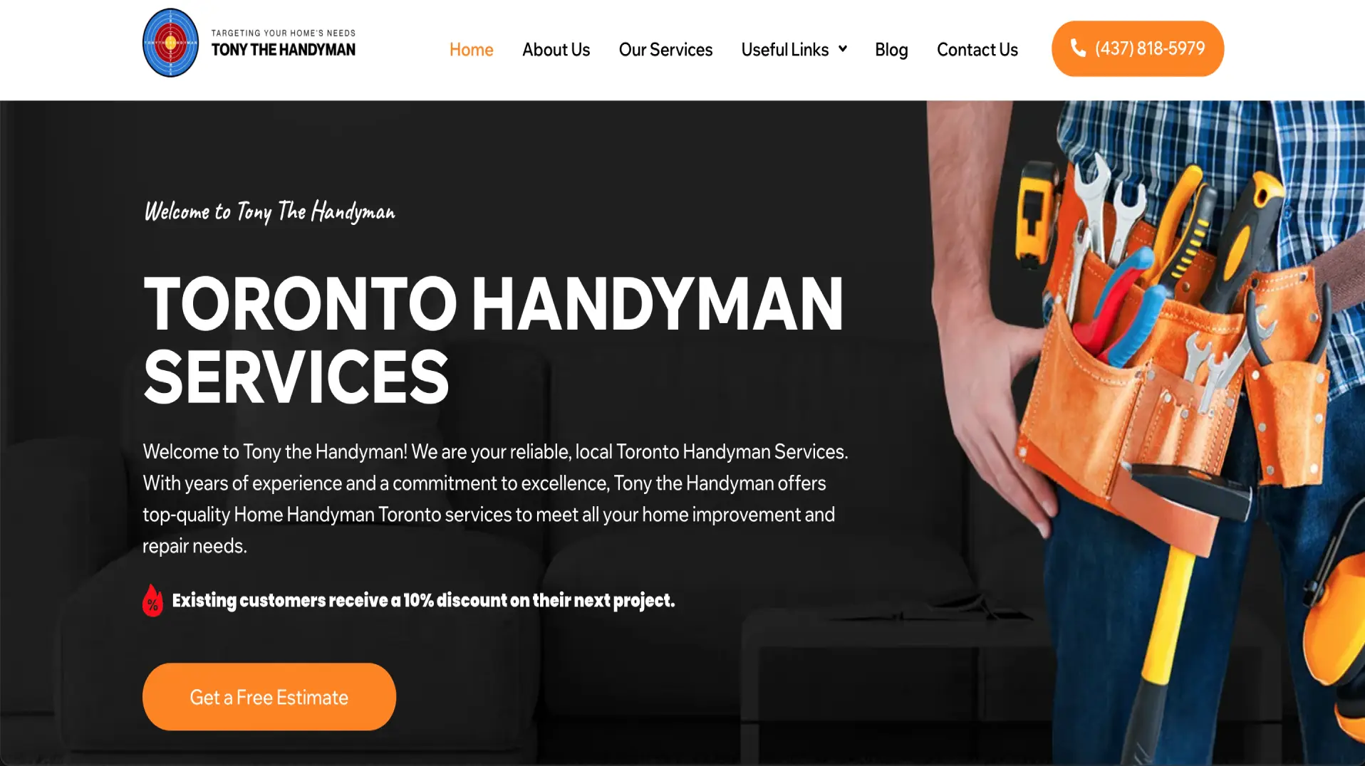 handyman website design — inner page design showing services and conversion elements