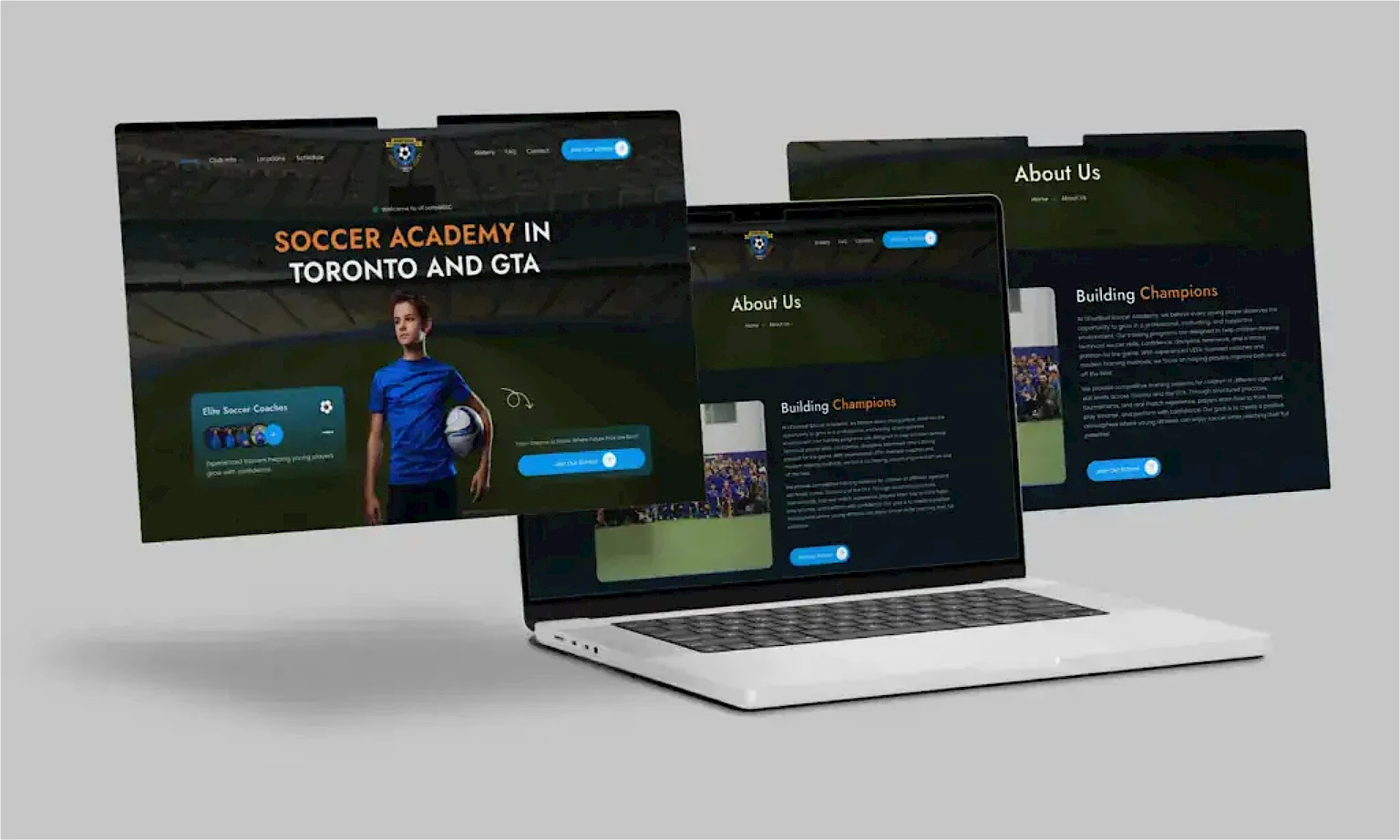 UFootball Soccer Academy website homepage design for youth soccer training in Toronto