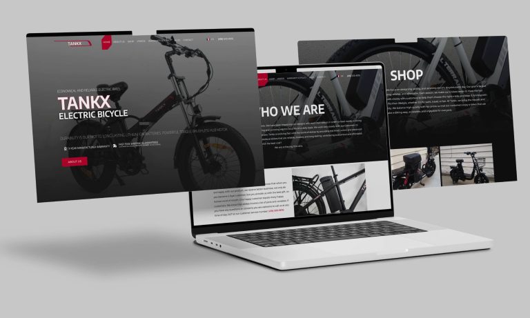Tankx electric bike website homepage featuring eBikes and eScooters