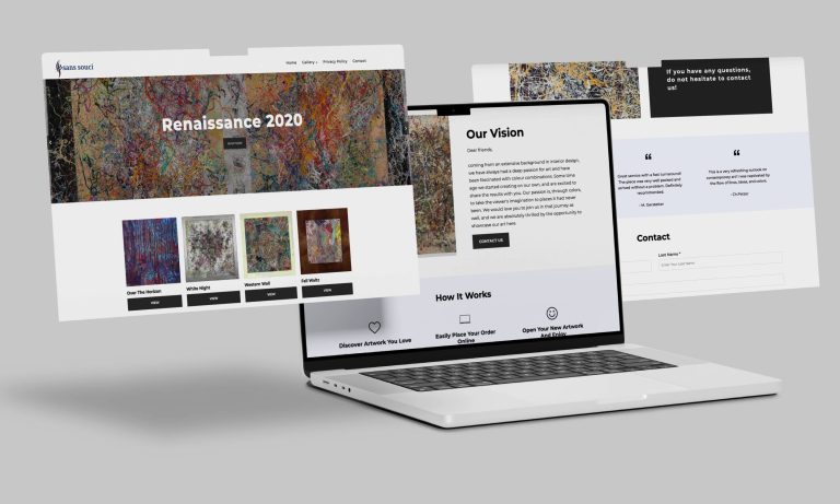 Sans Souci Art Gallery website homepage showcasing contemporary artwork