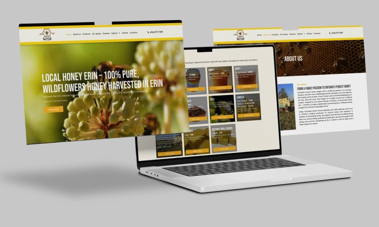 Canadian Dream Honey website homepage featuring local honey products and apiary services in Ontario
