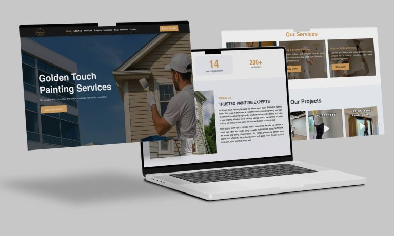 Golden Touch Painting Services website homepage showcasing exterior house painting services in Toronto