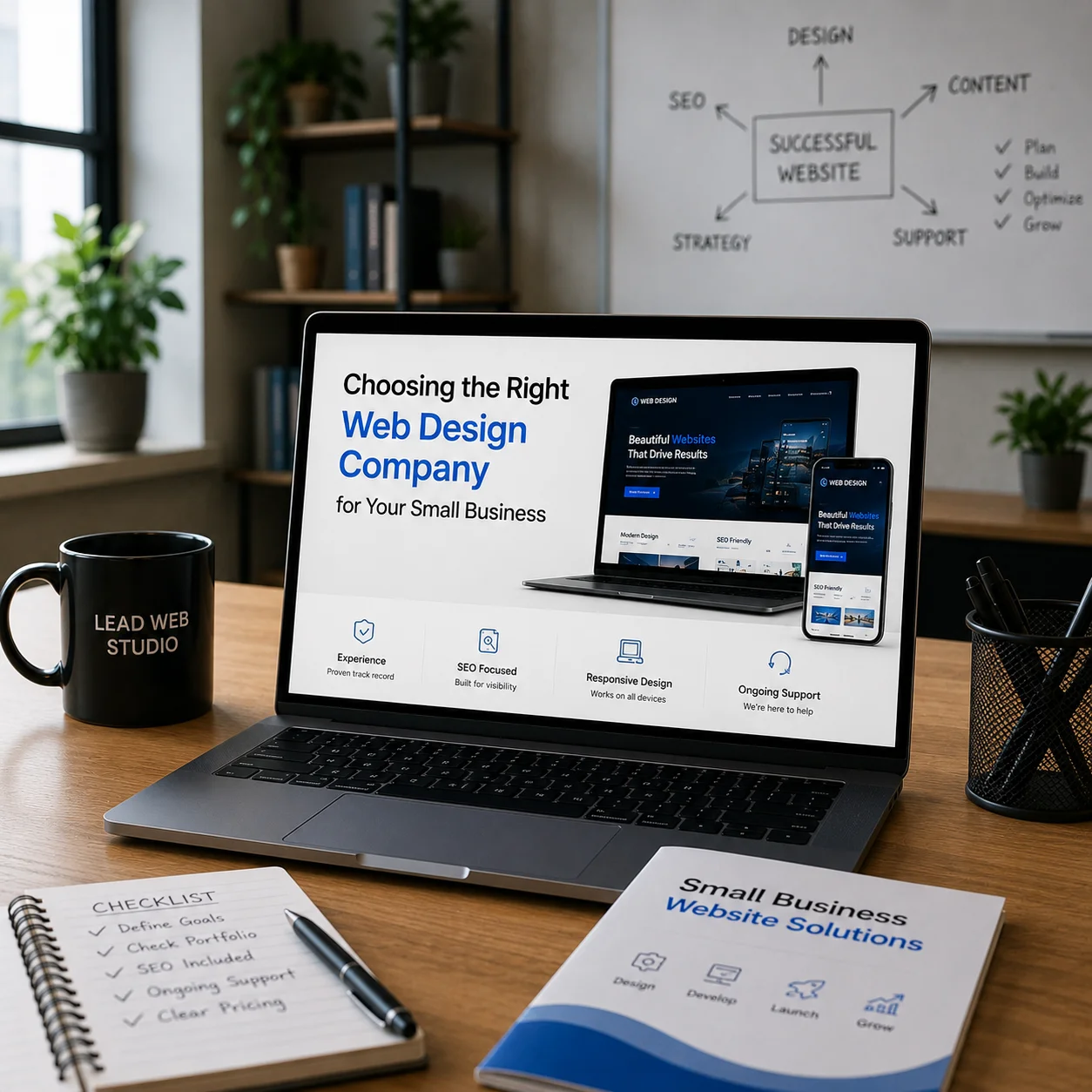 Small business owner choosing a professional web design company for website development
