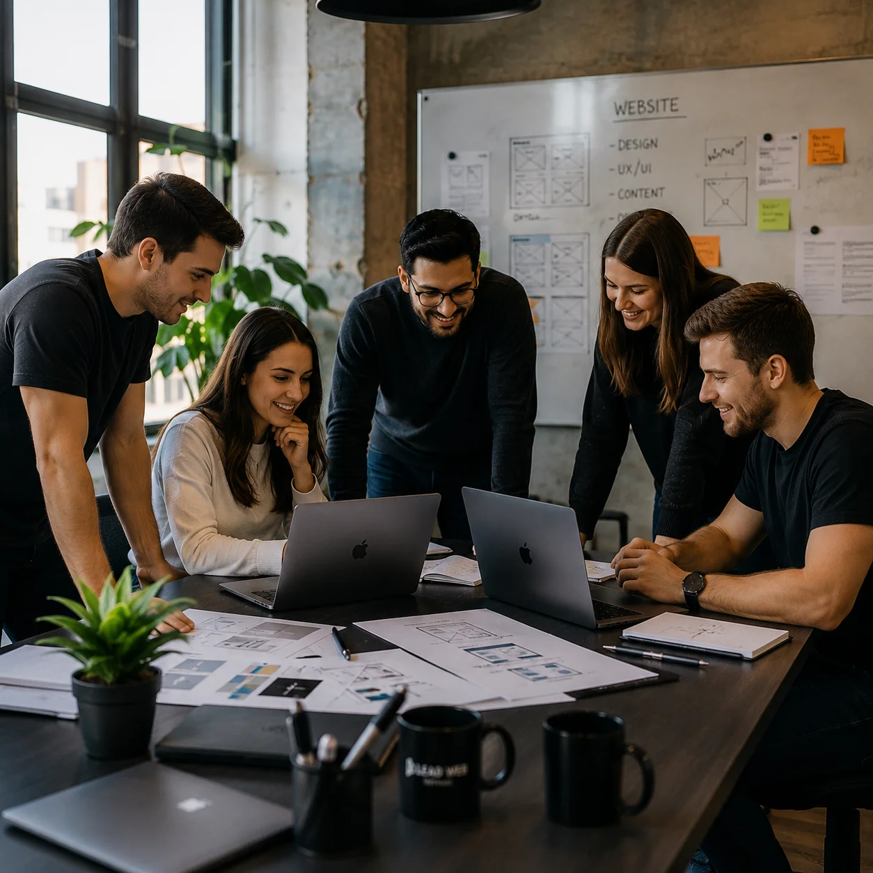 Digital marketing and web design specialists planning online business growth