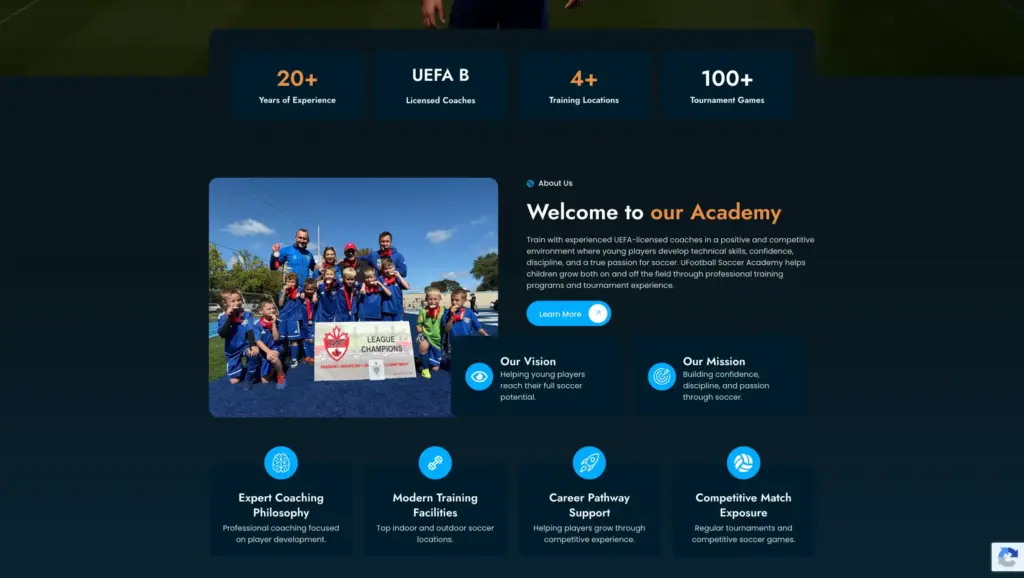 Online registration form for UFootball Soccer Academy