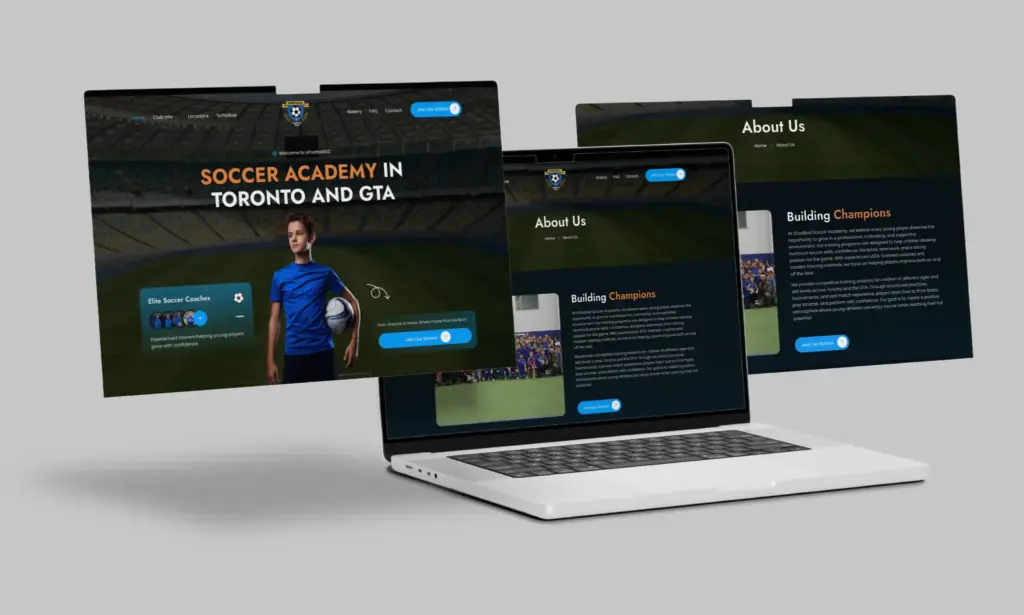 UFootball Soccer Academy website homepage design for youth soccer training in Toronto